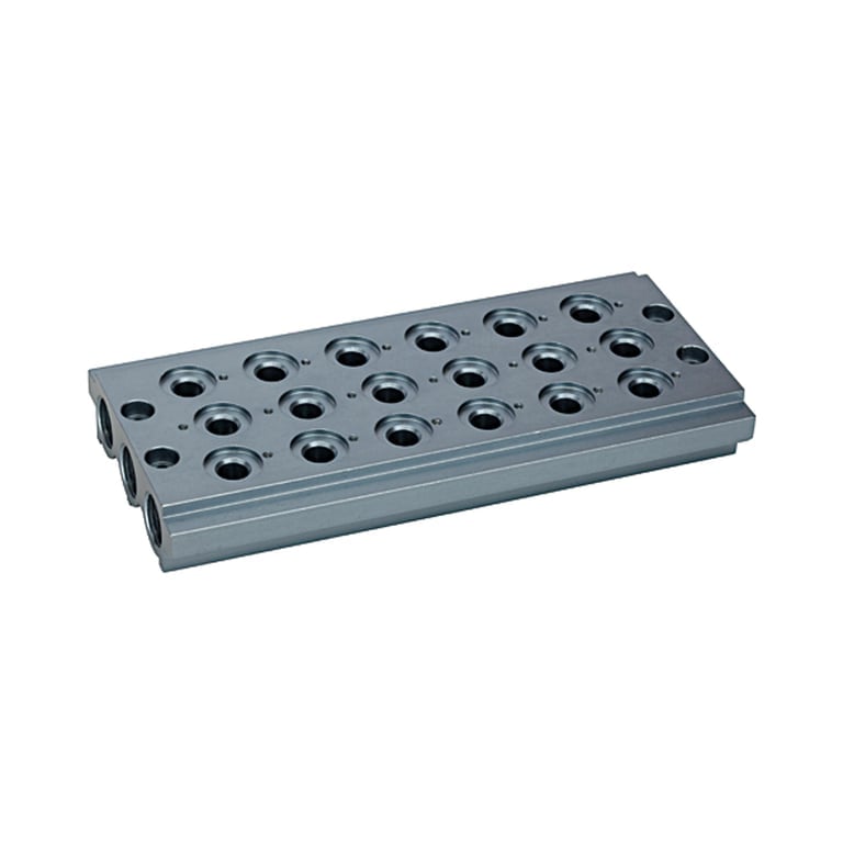 Riegler 106626 Mehrfach-Grundplatte für Wegeventile, 6 Ventilpositionen, G 1/8