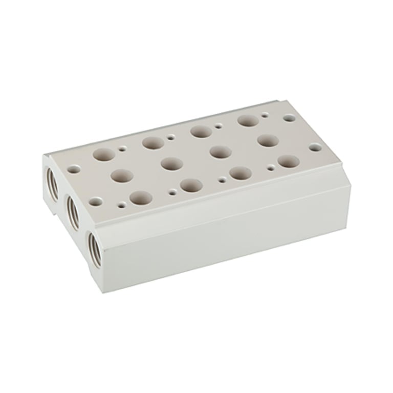 Riegler 116254 Mehrfach-Grundplatte f. 5/2-5/3-Wegeventile, 4 Pos., G 1/4, G 3/8