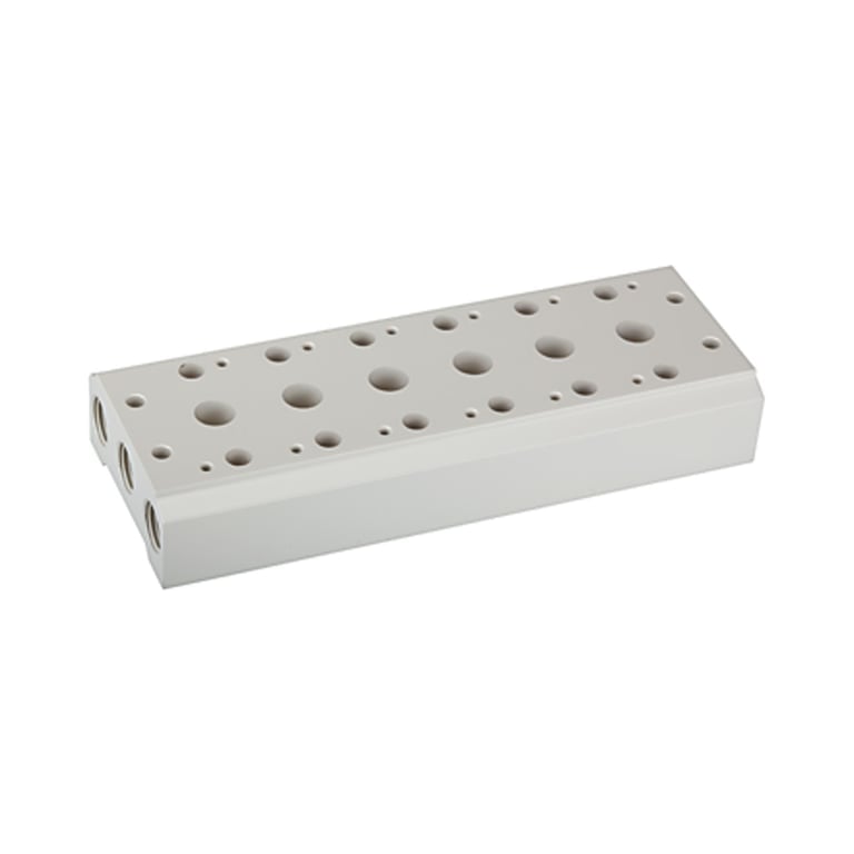 Riegler 116262 Mehrfach-Grundplatte f. 5/2-5/3-Wegeventile, 6 Pos., G 1/4, G 3/8