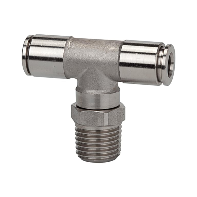 Riegler 110413 T-Steckverschra., drehbar, R 1/8 a., Schl.-Ø 6, 15bar, ES 1.4404 - Bild 1