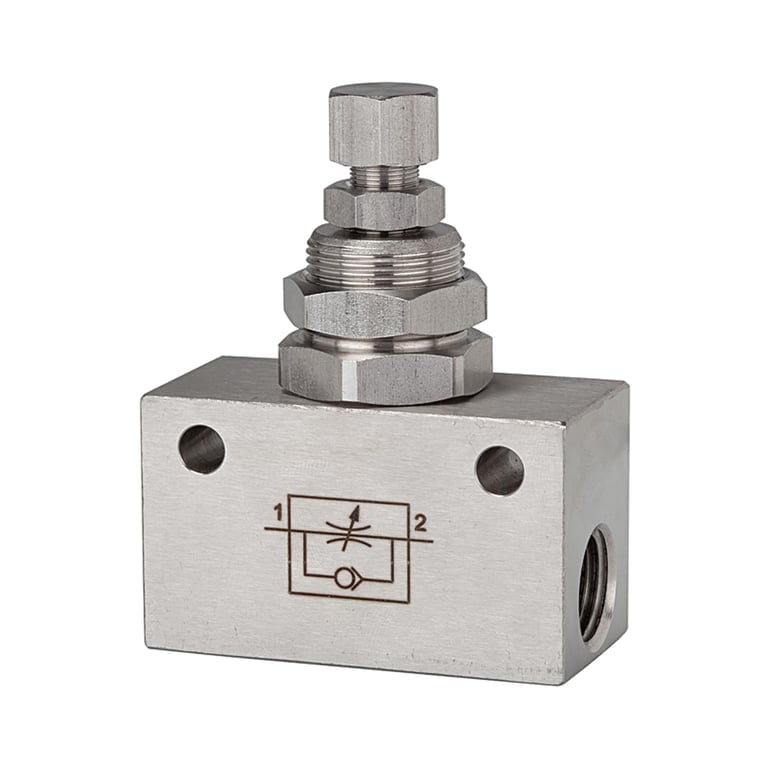 Riegler 103808 Drosselrückschlagventil, in Blockform, Edelstahl 1.4404, G 1/4 - Bild 1