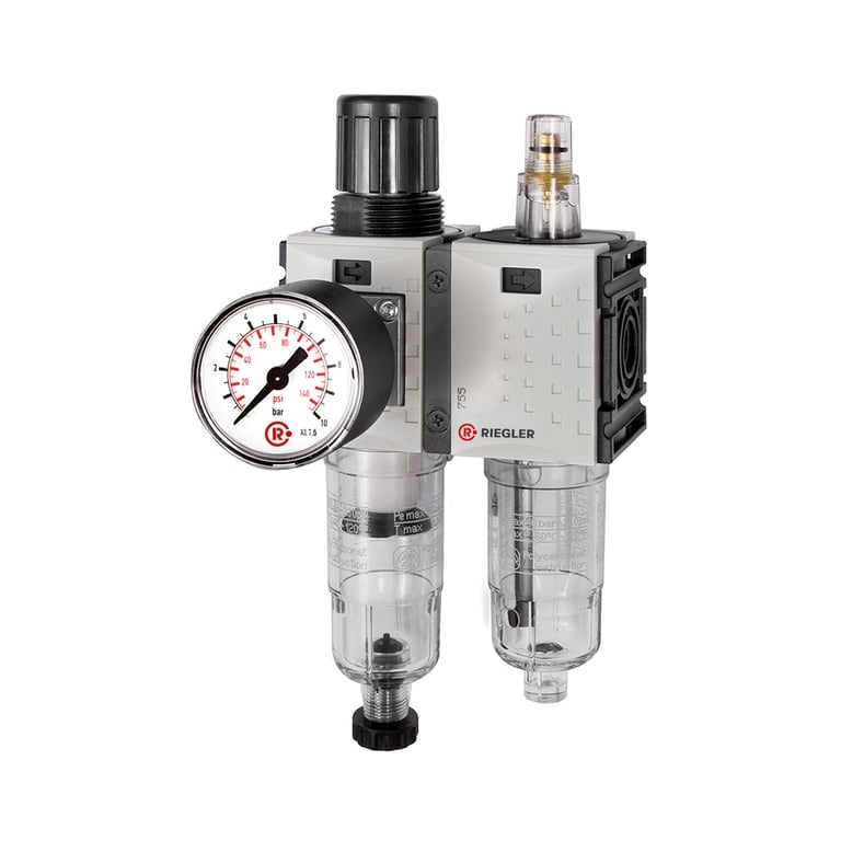 Riegler 142457 WE 2-tlg. »FUTURA-mini«, PC-Beh., Standardmano, G 1/4, 0,1-4, HA - Bild 1