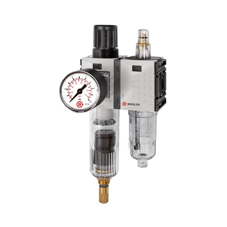 Riegler 142460 WE 2-tlg. »FUTURA-mini«, PC-Beh., Standardmano, G 1/4, 0,1-4, VA - Bild 1