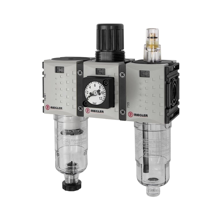 Riegler 142491 WE 3-tlg. »FUTURA-mini«, PC-Beh., Kompaktmano, G 1/4, 0,5-8, HA - Bild 1
