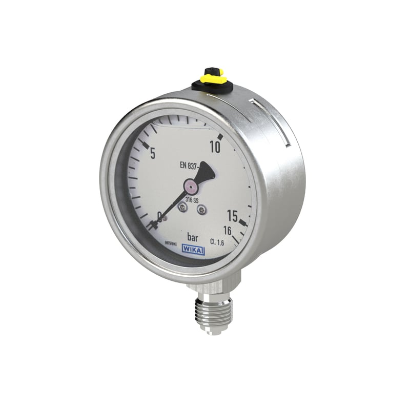 WIKA Rohrfedermanometer aus CrNi-Stahl, Ø 63 mm, Anschluss radial unten